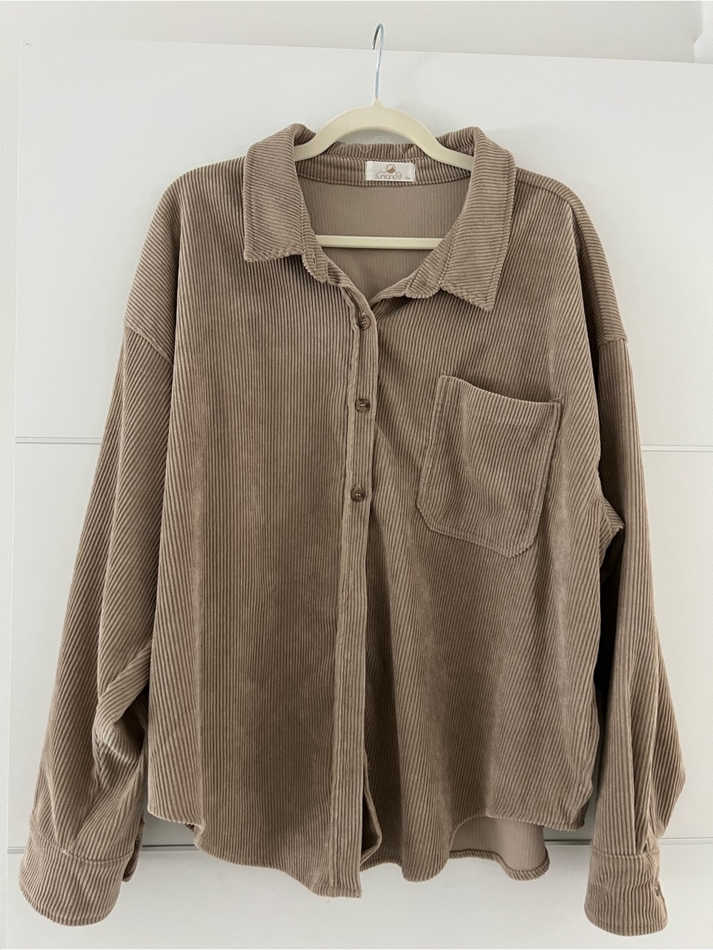 Sunland17 Oversized Corduroy Button-Up Shirt Jacket- Taupe